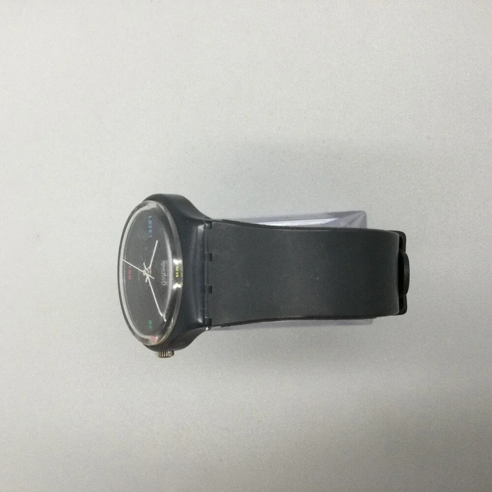 Vintage Swatch Mens Watch 33mm Black Dial Don't Be Too Late Not Running